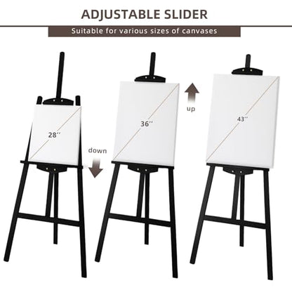 Adjustable Black Pine Wooden Painting Easel, Art Easel Stand - color: Black