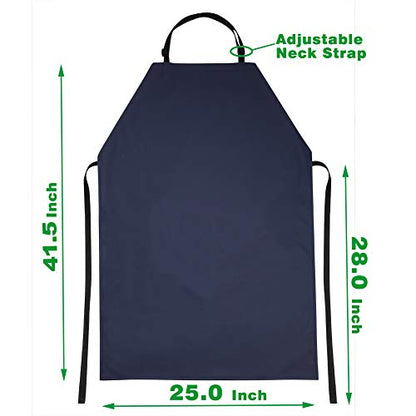 Waterproof Rubber Vinyl Apron 41.5" Heavy Duty Work Apron Durable with Adjustable Bib Apron for Dishwashing,Grooming 2Packs(no pocket) - color: Blue-no Pocket-2p