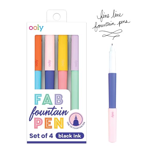 Ooly Fab Fountain Pens, Pack of 4, Black Ink | Ages 12+, Fine Fountain Tip for Calligraphy Drawing, Refillable Black Ink Cartridges, School Supplies for Kids and Adults - style: Black Pens (4 Pens)