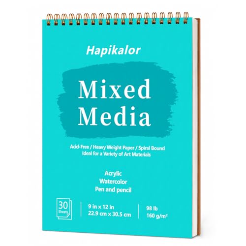 Mixed Media Sketchbook 9"x12" Multimedia Sketchbook, 30 Sheets Sketch Book | Top Spiral Bound Sketch Book, 98lb/160gsm Mixed Media Paper, Watercolor Paper Sketch Pads for Drawing, Painting, Art Supplies - size: 9" x 12"