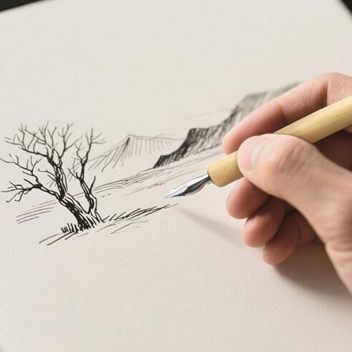 Quacc Comic Dip Pen Set, 2 Pen Holders and 10 Replacement Nibs, Wooden Calligraphy Holder with 5 Different Stainless Steel Nib for Writing, Painting, Signing