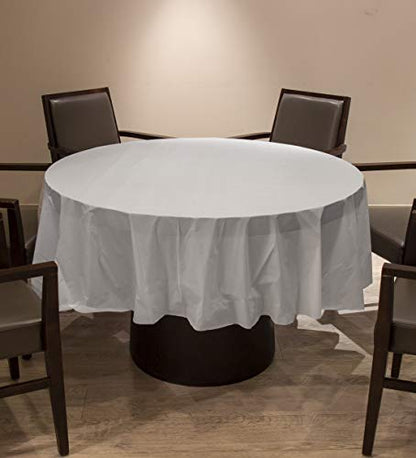 Neatiffy 84 Inch 6 Pack Round Plastic Table Cloth | Tablecloths for Picnic, Party, Banquet, Birthdays | Waterproof Disposable/Reusable Table Cover - White Round - color: Round_white
