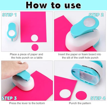 CHENGU 3 Pack Circle Hole Punch 2"/1"/0.6", Blue | Paper Craft Cutters for Card Making, Shape Punches for Scrapbooking, Includes 10 Sheets Stickers, Photo Album DIY Projects - color: Blue, style: Circle