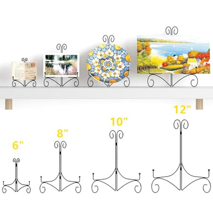 Plate Display Stands with Hinged Folding Design, 8 Inch Picture Frame Stand for Tables, Decorative Easels for Plates, Photos, Cards and Books, 8’’ Black