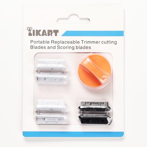 Likart 6-Pack Paper Cutter Replacement Blades kit, Portable Trimmer Cutting Blades Compatible for Portable Trimmer/Basic Trimmer/Roll Holder,4 Cutting Blades & 2 Scoring Blades with a Holder,Orange - color: Orange(6P)