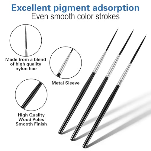 3 Pcs Script Pinstripe Brushes, Extra Long Fine Scroll Pinstriping Brush, Rigger Script Liner Brushes for Watercolor Acrylic Model and Miniature Painting
