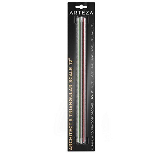 ARTEZA Architectural Scale Ruler – 12-Inch Triangular Ruler, Anodized Aluminum Tool with Laser-Etched Markings for Blueprints & Tech Drawings