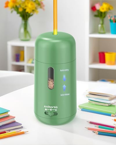 Rechargeable Electric Pencil Sharpener, Auto in & Out, Green | Adjustable Sharpness, Easy to Clean, Fast Sharpening, for 6-8mm Pencils Students, Teachers, Artist, Classroom, School, Office - color: Green