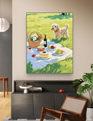 ZRIZQ Picnic Paint by Numbers Kits for Adults Beginner,Landscape,16x20 | Full set with rich paints,wooden brushes,rolled canvas.Calming activity.Beginner friendly.Just open and paint. - color: 16"X20"Rolled Canvas-Picnic Scenery