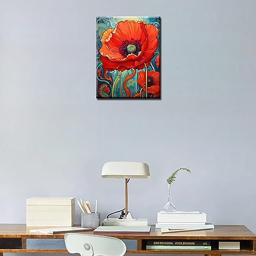 Tucocoo Red Poppy Paint by Bumbers for Adults Abstract Poppy DIY Paint by Numbers Acrylic Paint Canvas Graffiti Red Flowers Abstract Red Flower Scenery Painting Kits Art 16x20 Inch（Without Frame） - color: Abstract Flower 04, size: 16''x20''(Frameless)