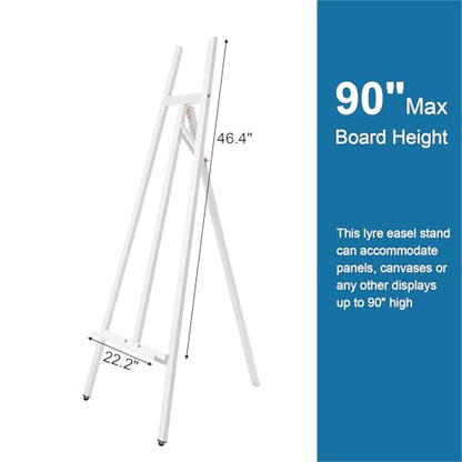 A-Frame Wooden Display Easel, Lyre Beechwood Studio Easel Stand, White | Adjustable Holding Canvas Up to 90", Inclinable Artist Floor Painting Easel for Artwork Painting - color: White