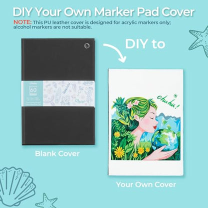 Ohuhu 5.5"x8.5" Double-Sided Bleedproof Marker Pad Art Sketchbook 60 Sheets | Small Sketch Book - 90 LB/150 GSM Smooth Drawing Paper - 60 Sheets/120 Pages -Hardcover Sketch Pad for Alcohol Markers Paints - size: 5.5" x 8.5"