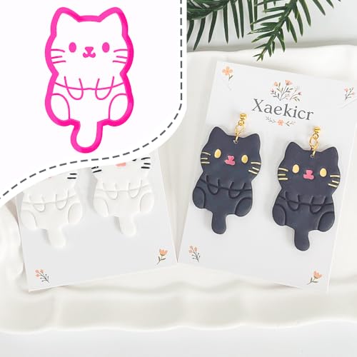 Xaekicr Black Cat Polymer Clay Cutters for Earrings – Cute Animal Clay Cutters for Polymer Clay Jewelry Making – Clay Tools & Earring Molds for DIY Crafts - color: P color