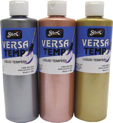 Sax - 1440731 Versatemp Heavy-Body Metallic Tempera Paint, 1 Pint, Assorted Colors, Set of 3