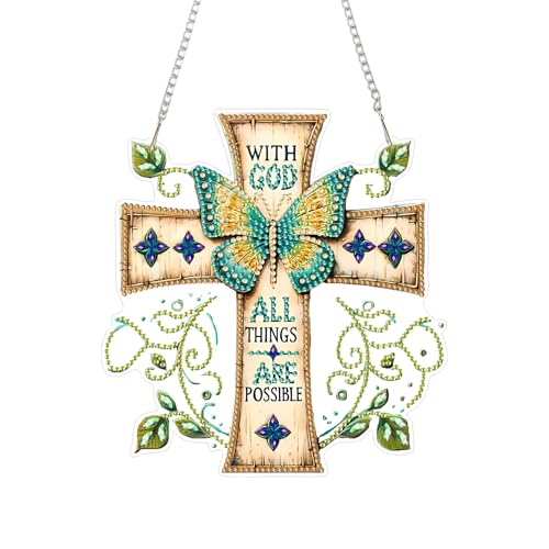 RYMILIE Hanging Diamond Art Kits for Adults Butterfly Cross 8x8inch - color: DP02505