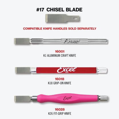 Excel Blades #17 100-Pack Chisel Craft Knife Blades, Carbon Steel | eavy Duty Craft Knives Blade Set For Precision Chiseling, Shaving, Carving & Trimming – Made in USA - size: 100 Pack