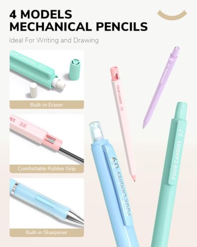 Four Candies 36PCS Mechanical Pencil Set with 624 Lead Refills (White) - color: White