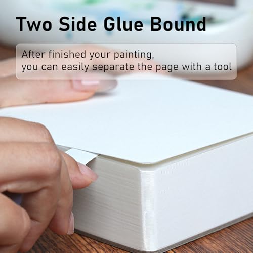 FLUNBRATO Watercolor Paper Pad, 60 Sheets, 6.5 x 6.5 in, Hot Press 100% Cotton, 140LB/300GSM Acid-Free Square Art Pad, Two-Edge Glued, for Gouache, Ink and Mixed Media - size: 6.5 x 6.5 in