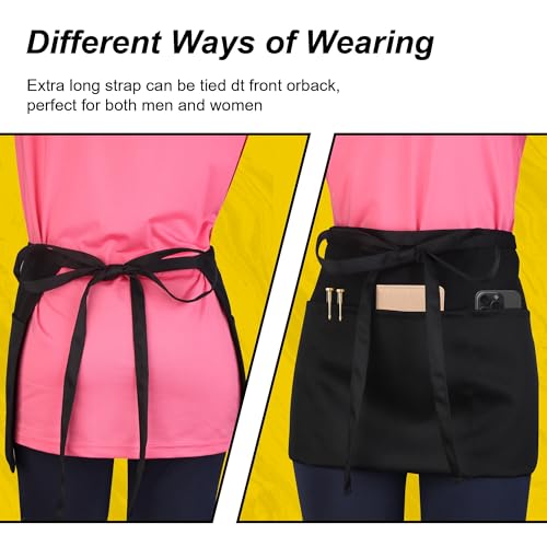 Server Waitress Waist Apron - Half Apron with 3 Pockets,Black Short Aprons for Servers,Waiter Apron - color: Black 2 Pack