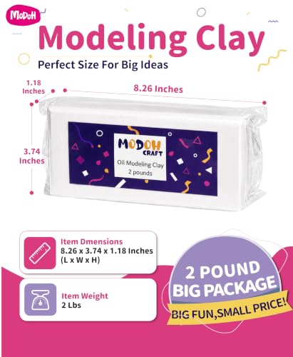 Plasticine Oil Based Modeling Clay, Non Hardening Reusable Clay, Non Toxic, Sulfur Free, No Bake, Non Drying Professional Plastilina Sculpting Clay (White, 2 Lbs) (2026 Formula Upgrade) - color: White, size: 2 Lbs