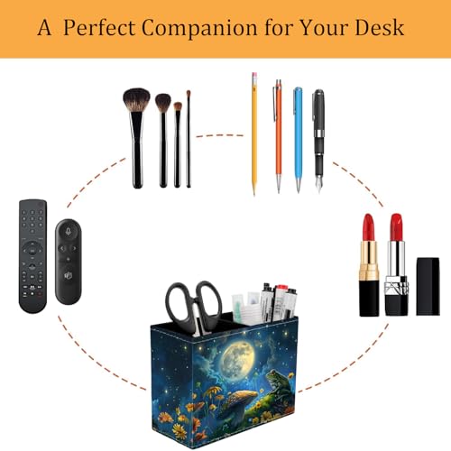 Pen Holder for Desk, PU Leather Multifunctional Desktop Storage Box and Anti-Slip Mouse Pad Set, Makeup Brush Holder Pen Organizer for Office and Home - Frog Mushroom - color: Frog Mushroom