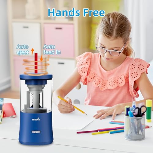 tenwin Fully Automatic Pencil Sharpener for 6-8mm Pencils, Hands-Free - color: Blue