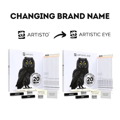 ARTISTIC EYE Premium Drawing and Sketching Pencil Art Set (20 Items): Complete Kit with Graphite Pencils, Charcoal Pencils, Sticks, Blending Stumps, Erasers, and Sharpeners