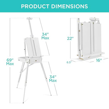 Best Choice Products Art Easel for Painting, Portable Wooden Adjustable Artist Tripod with Sketch Box, 32-Piece Art Set with Acrylic Paints, Brushes, Canvases & Palette - White - style: White