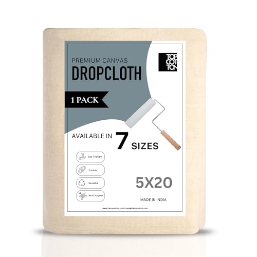 5x20ft Recycled Cotton All Purpose Canvas Tarp Cover Painter Drop Cloth-1Pk | Top Cotton Reusable Paint Drop Cloth,Canvas Tarp Cover for Painter, Furniture, Floor Protection, Painters Dropcloth - size: Pack of 1 - 5' x 20'