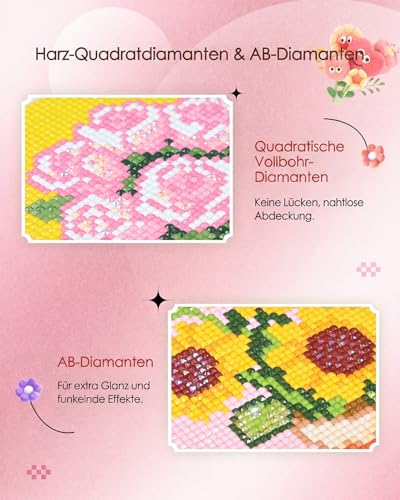 forever young Bouquet Small Diamond Art Kits, 5x7 Inch Canvas | 8 PCS DIY square diamond painting kits for beginners and adults, perfect for collecting, display ＆ relaxing stress relief - color: Bouquet