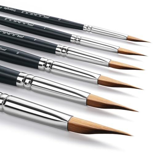 Triangle Wedge Paint Brushes Set – Fuumuui 6pcs Precision Pointed Pinstriping Professional Synthetic Brush for Watercolor, Gouache – Short Handle Painting Tools for Fine Detail & Geometric Art - color: Pine Green