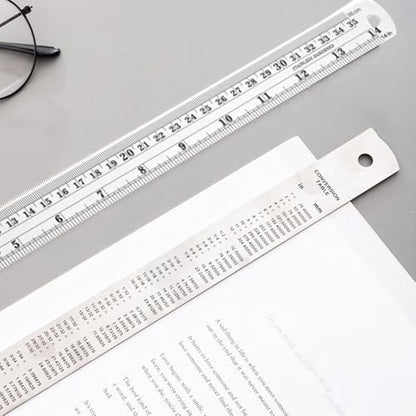 Stainless Steel Metal Ruler,6, 8, 12, 14 Machinist Ruler, with Inch and Metric Graduations,Pack of 4 (6, 8, 12, 14 inch)