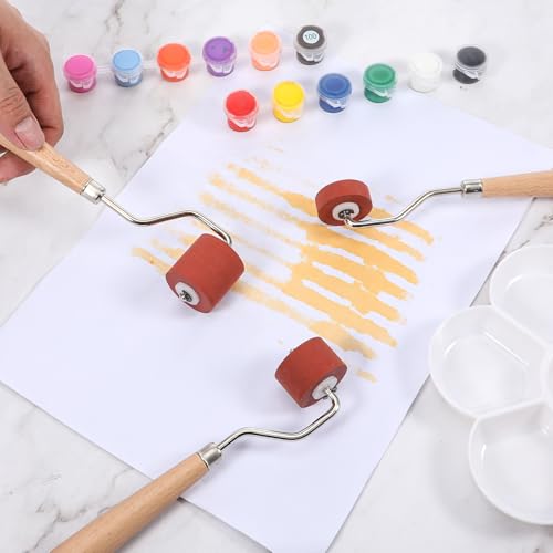 SHENLIU 6Pcs Rubber Brayer Rollers, Craft Stamping Ink Roller with Comfort Grip for Stamping Printing Printmaking Embossing Versatile Sizes 1.18", 0.78", 0.39"