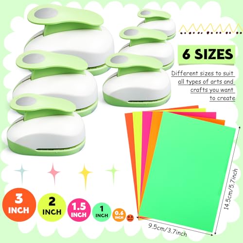 CHENGU 6 Pcs Circle Punch Set 3in/2in/1.5in/1in/0.6in/0.3in Scrapbook Hole Punchers Crafting with 10 Sticker Paper Round Cutter Scrapbook for Office Supplies DIY Albums Photos(Green) - color: Green, style: Circle