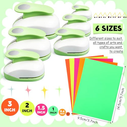 CHENGU 6 Pcs Circle Punch Set 3in/2in/1.5in/1in/0.6in/0.3in Scrapbook Hole Punchers Crafting with 10 Sticker Paper Round Cutter Scrapbook for Office Supplies DIY Albums Photos(Green) - color: Green, style: Circle