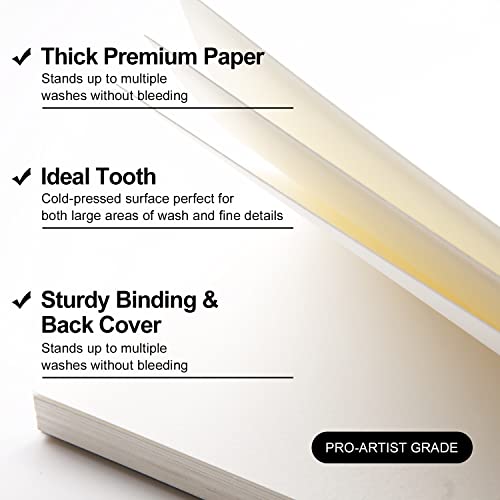ArtBeek Watercolor Paper Block,9" x 12" Watercolor Block 32 Sheets 100% Cotton Rough 140lb/300GSM - size: 9X12 Rough