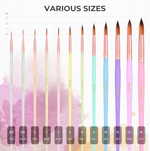 Nicpro 12pcs Round Watercolor Brushes, Aesthetic Pastel Paint Brush Set - color: Pastel, size: 12 PCS