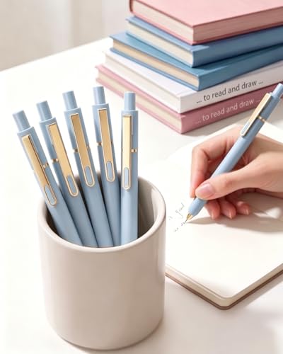 SUNEE Gel Pens, 6 Pack 0.5mm Pens Fine Point Smooth Writing Pens with Quick-Dry Black Ink, Cute Aesthetic School Office Note-Taking Pens for Journaling - Blue - color: Blue, style: 6 Pack
