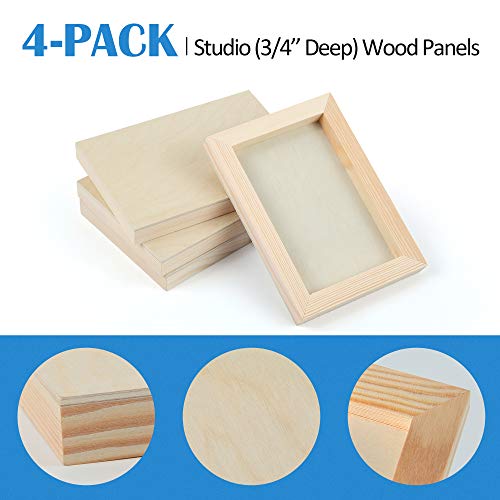 4 Pack 5x7’’ Unfinished Birch Wood Panels Kit for Painting | Studio 3/4’’ Deep Wooden Canvas, Cradle Boards for Acrylic Pouring, Art, Crafts, Epoxy Resin, Laser Engraving Cutting - size: 5'' x 7'' Studio