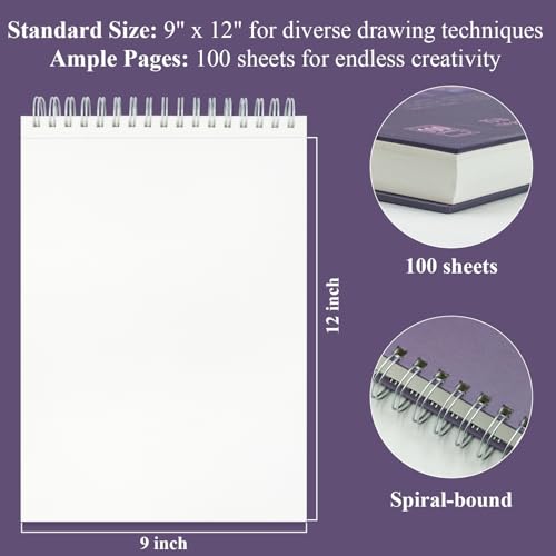 Purple Sketch Book for Women - 9"x12" Girls Sketchbook, 100 Sheets (73lb/120gsm) Drawing Paper for Kids, Art Supplies for Girls Ages 8-12, Beginners, and Adults, Mothers Day Gifts,1-Pack. - color: PurpIed, size: 9" x 12" (Pack of 1)