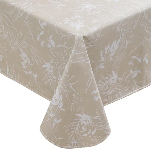 Heavy Duty Vinyl Tablecloth with Flannel Backing Waterproof Oil-Proof Plastic Table Cloth Stain-Resistant Wipeable Rectangle or Square Table Cover for Indoor and Outdoor (Beige Leaf,52x70 Inch) - color: Beige Leaf, size: 52" x 70" (Rectangular)