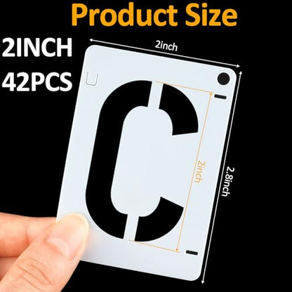 42 PCS Letter Stencils for Painting, Spray Paint Stencil | 2 Inch Alphabet Stencils for Crafts Reusable on Wood, Wall, Rock, Fabric, Sign, School DIY Art Projects - size: 2 Inch