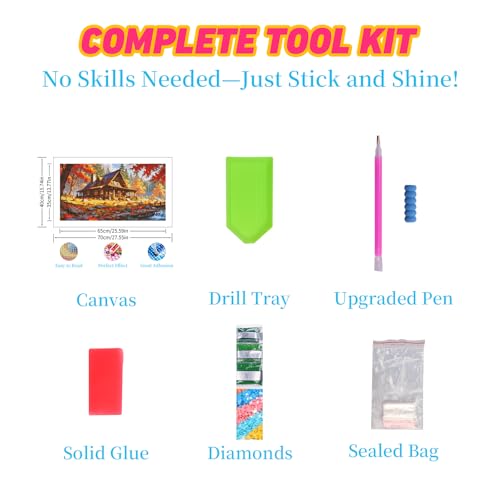 DDGEMART 5D Diamond Painting Kit for Adults, Full Drill Autumn Cabin Pumpkin Harvest Woods Fall Art for Beginners, Large Horizontal 28x16 inch - color: Cabin & Pumpkin