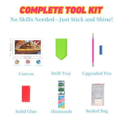 DDGEMART 5D Diamond Painting Kit for Adults, Full Drill Autumn Cabin Pumpkin Harvest Woods Fall Art for Beginners, Large Horizontal 28x16 inch - color: Cabin & Pumpkin
