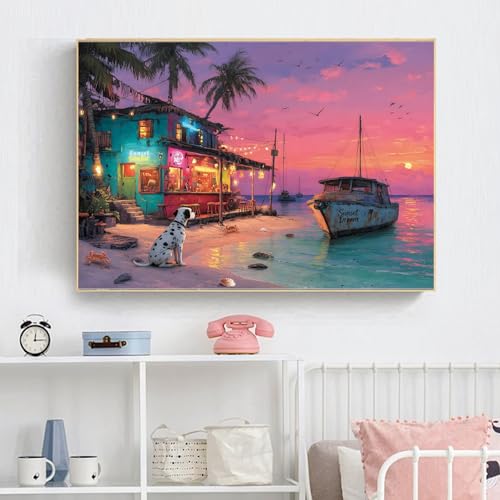 WUDWL Beach Diamond Art Kits for Adults Diamond Painting Kits for Adults | Landscape 5D Diamond Dots Gem Art Crafts with Tools,Round Full Drill Funny Crafts for Home Wall Decor&Gift-12x16inch - color: DP03891, size: Round diamond painting