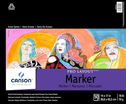 Canson Artist Series Pro Layout Marker Pad, 14” x 17”, Fold-Over Cover, 50 Sheets (100511049), 14" x 17", White (Pack of 12) - size: 14" x 17" (Pack of 12)