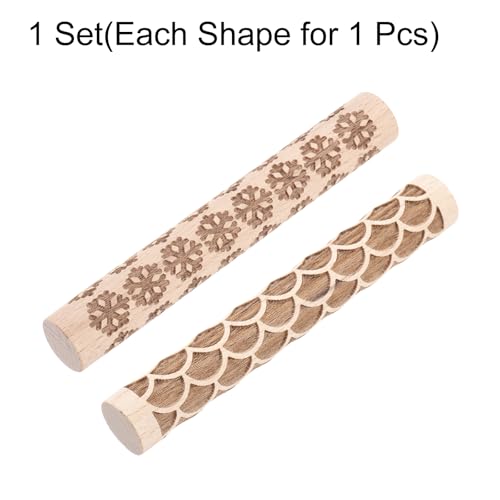 HARFINGTON 2pcs Wood Clay Roller 4"Snowflake Fan Pattern Rolling Pins Pottery Tools Wood Grain Texture Rollers for Clay Baking Dough Playdough DIY - style: Snowflake + Fan