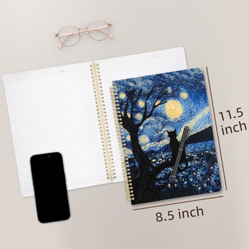 Cute Spiral Notebook journal A4 Aesthetic Pretty Design for Women Girls Kawaii with Pocket, 8.5 x 11 inch, Lined, Cat Galaxy - color: Cat Galaxy, style: Lined