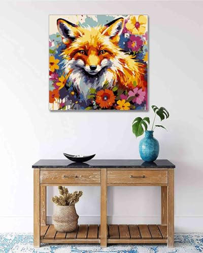 TOCARE Framed Paint by Numbers Kit for Adults & Kids Ages 8-12, 12x12Inch Red Fox Paint by Numbers with Frame, Fox Paint by Number Framed Canvas for Animal Lovers (Without Easel) - color: TC-F-371