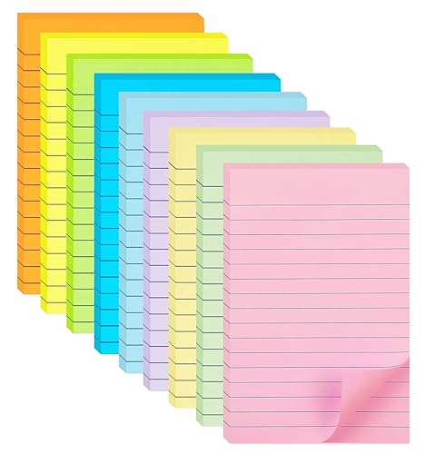 9 Pack Pastel Lined Sticky Notes 4X6 in Post and 9 Pack Aquatic Themed Colors Lined Sticky Notes with Lines 4X6 in Post